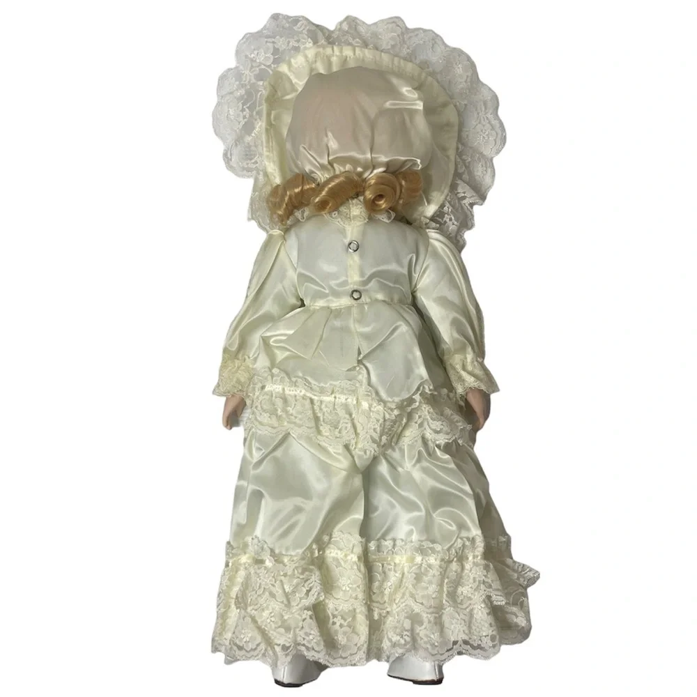 Victorian Porcelain Doll Flora Satin Silk Floral Lace Delicate Cottage Core